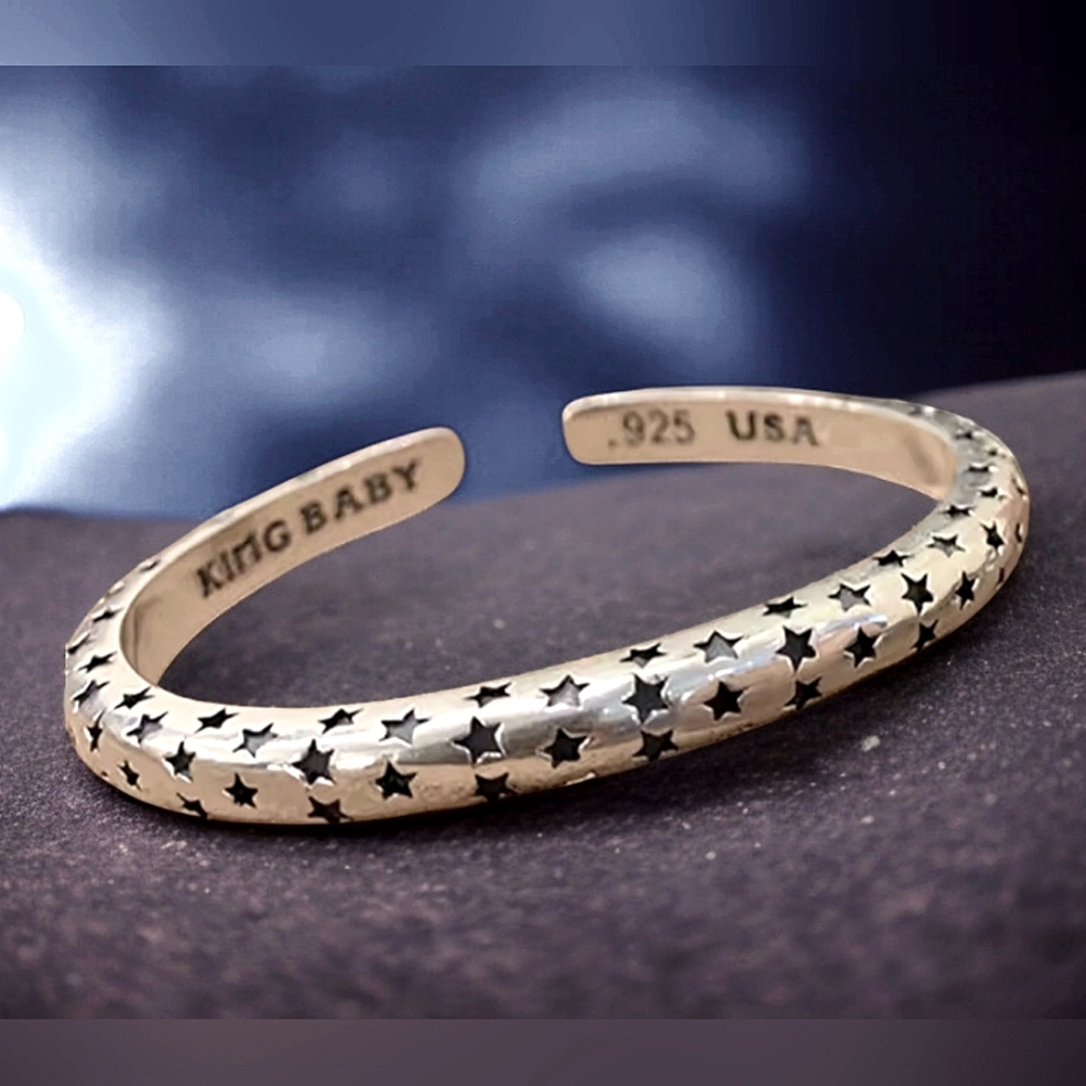 Silver 925 Celestial Star Cuff Bangle Bracelet